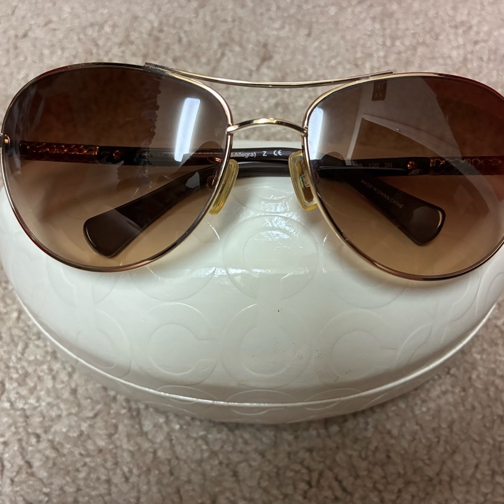 Coach Gold-Tone Aviator Sunglasses with Brown Gradient Lenses